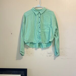 Free People We the Free Green Striped Button-Up Shirt